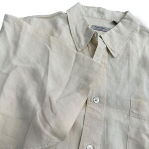 Indigo‎ Palms Mens 100% Linen Large Short Sleeve Button Down Shirt Cream